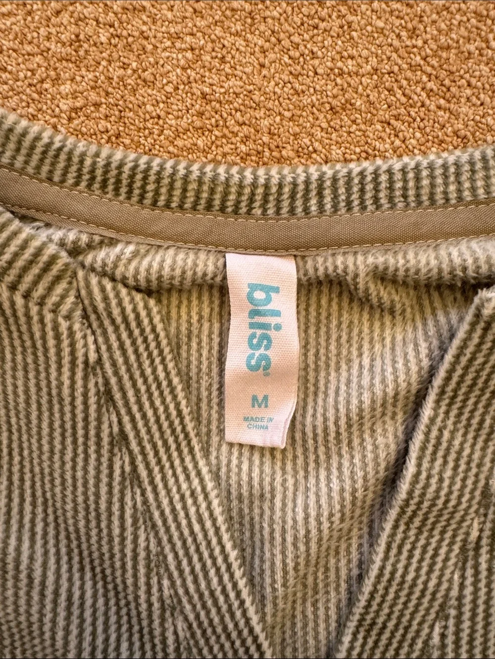 Women’s Plush Long-Sleeve Ribbed PJ Top - Sage Green and White Pin Stripes